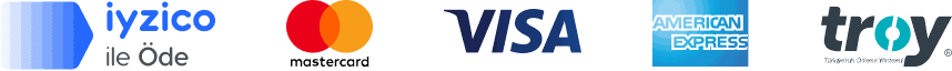 iyzico ile Öde, Visa, Mastercard, American Express ve troy logoları